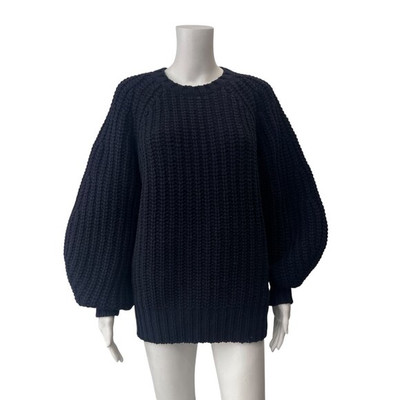 $295 NWT ME+EM Navy Blue Cable Oversized Sweater size Small - Picture 1 of 7